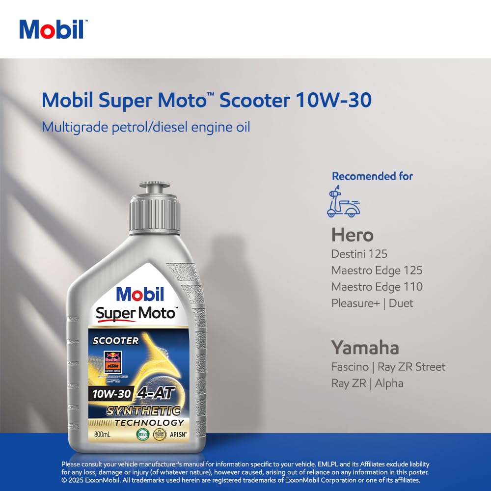 Mobil Super Moto 10W-30 Synthetic Technology Engine Oil for Scooters (0.8L)