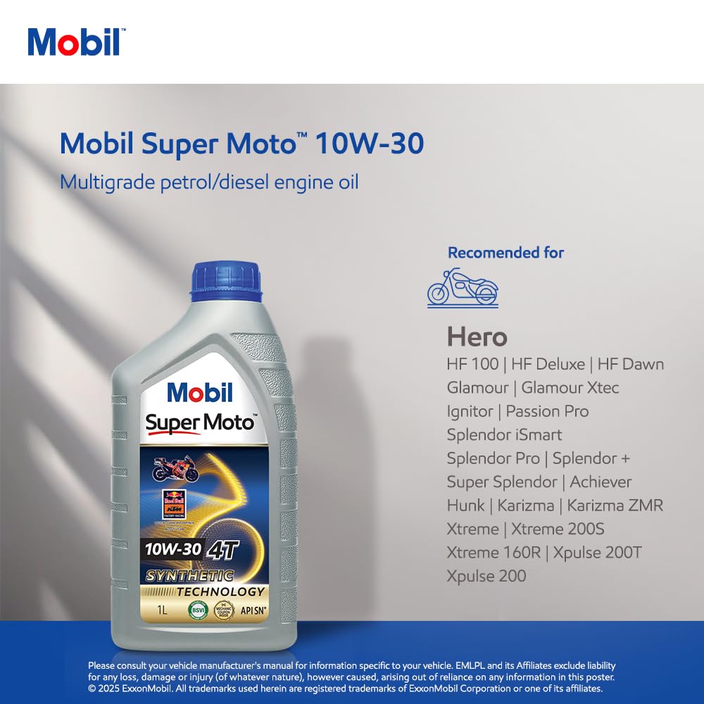 MOBIL Super Moto 20W-40 4T Premium Technology Conventional Engine Oil  (1 L, Pack of 1)